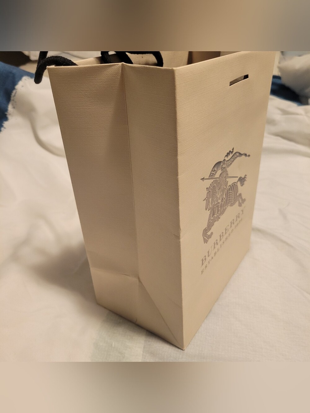 Burberry Beige Gift Bag, Shopping Paper Bag with Black Rope Handles- Small